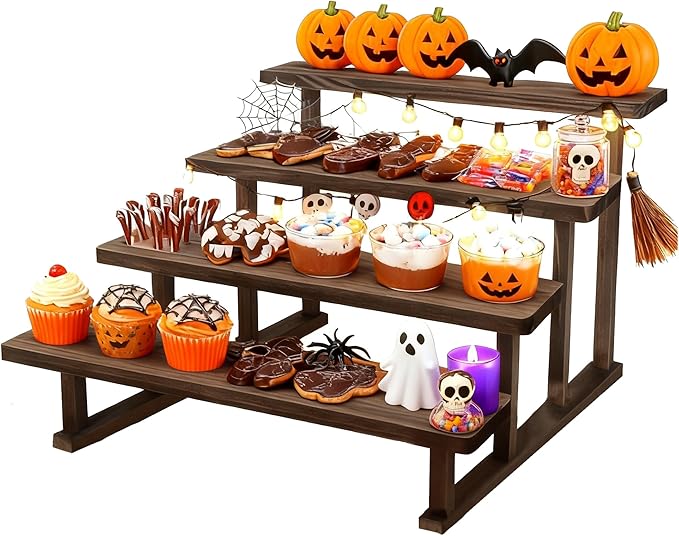 Spice Rack 4 Tier Wooden Tabletop Display Stand, Brown