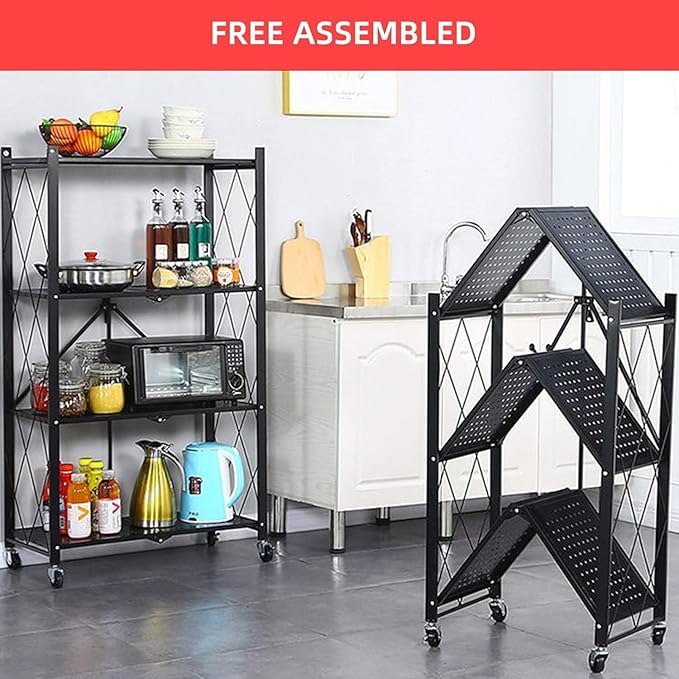 Standing Shelf Unit 4-Tier Metal Rack with Locking Casters, 50 lb per Shelf