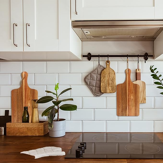 Cutting Boards Set of 10 Acacia Wood with Hanging Ropes, 15 x 7 Inch