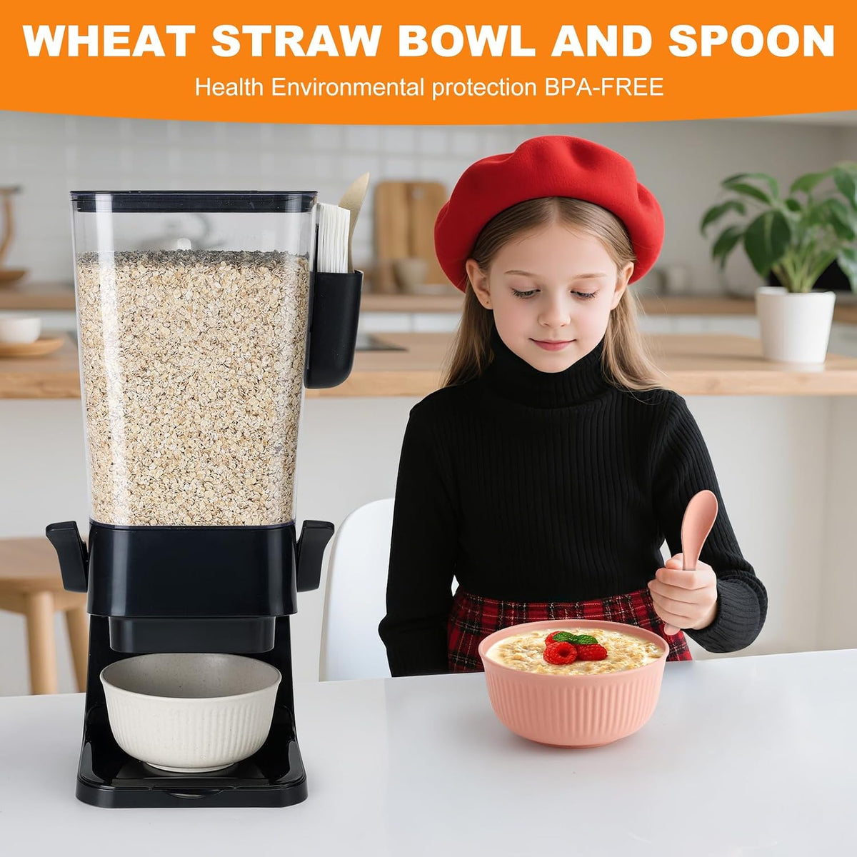 Cereal Dispenser Countertop Black 2 Pack with Bowls Spoons Cutlery Box,5.5 QT – alternate view