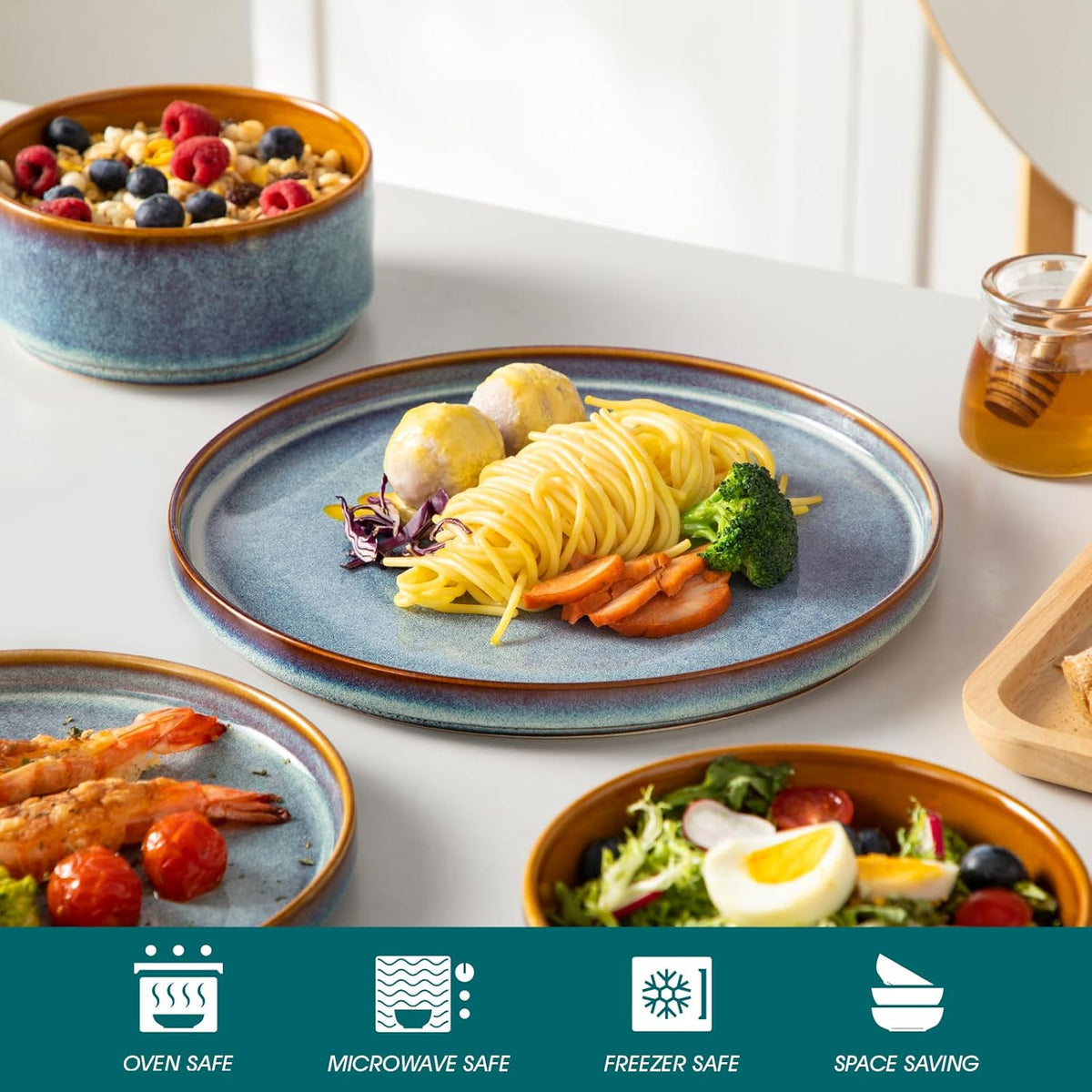 ONION Ceramic Plates and Bowls Sets for 4, 12 Pieces Stoneware Dinnerware Sets – alternate view