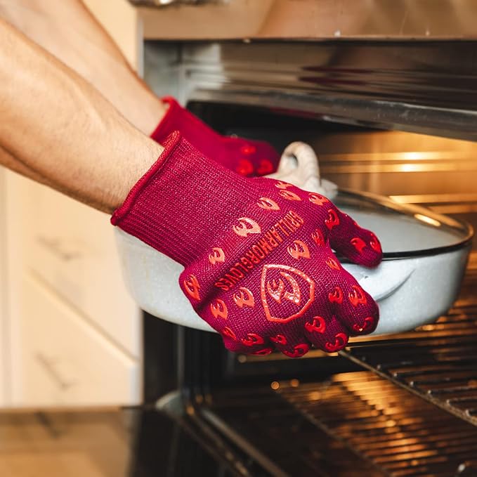 Protective Oven Mitts, Red Aramid, 2-Piece Set
