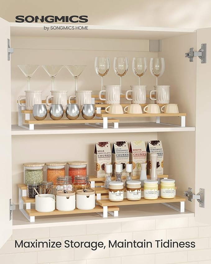 Spice Rack Set of 2 Tiered Display Risers, Natural Beige and Cloud White