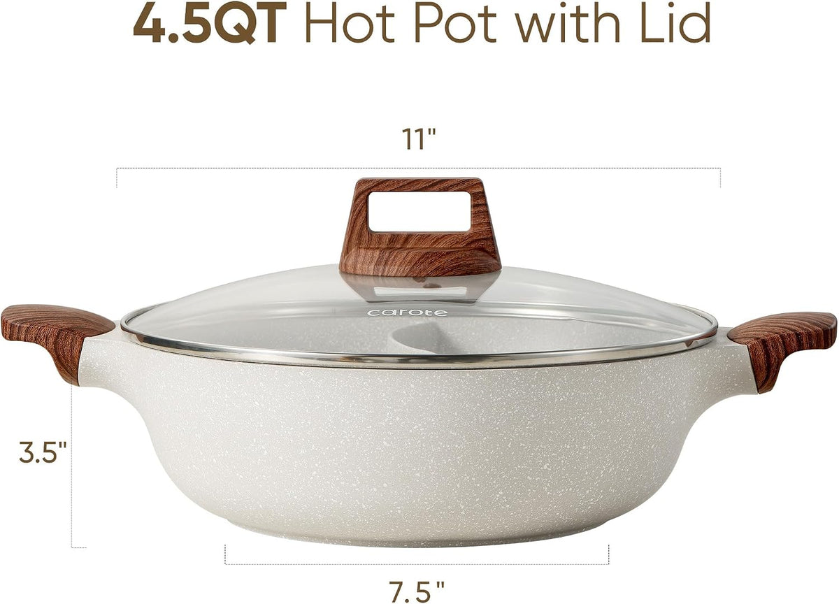 4.5QT Stockpot with Divider Double Flavor, White Granite – detail