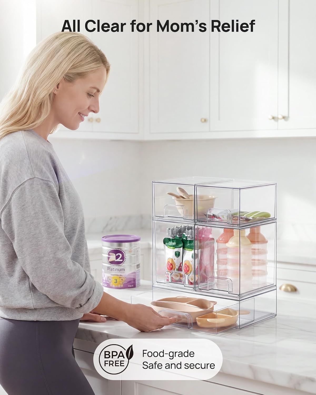 Clear Stackable Storage Drawers Set of 5, Plastic Organizer Bins – features