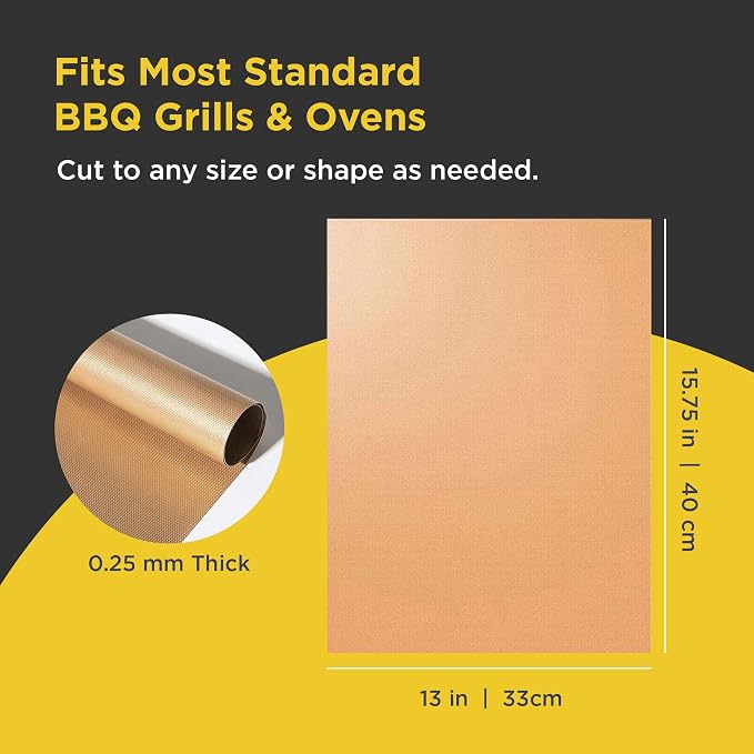 Grill Pads Set of 2, Copper Non-Stick PTFE Grilling Mats with Storage Case
