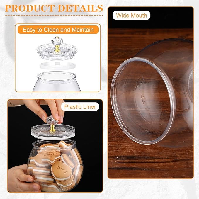 Food Jars Canisters, 4 Clear Plastic Jars with Lids, Up to 30 oz
