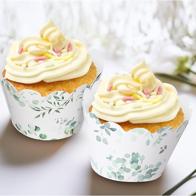 Baking Cups, 100 Count Green Eucalyptus Leaf Cupcake Wrappers