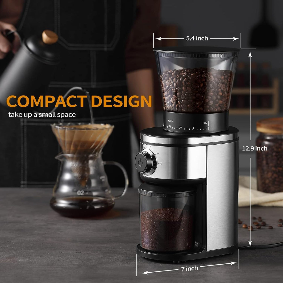 Burr Coffee Grinder, Electric Conical Coffee Bean Grinder With 30 Adjustable – set view