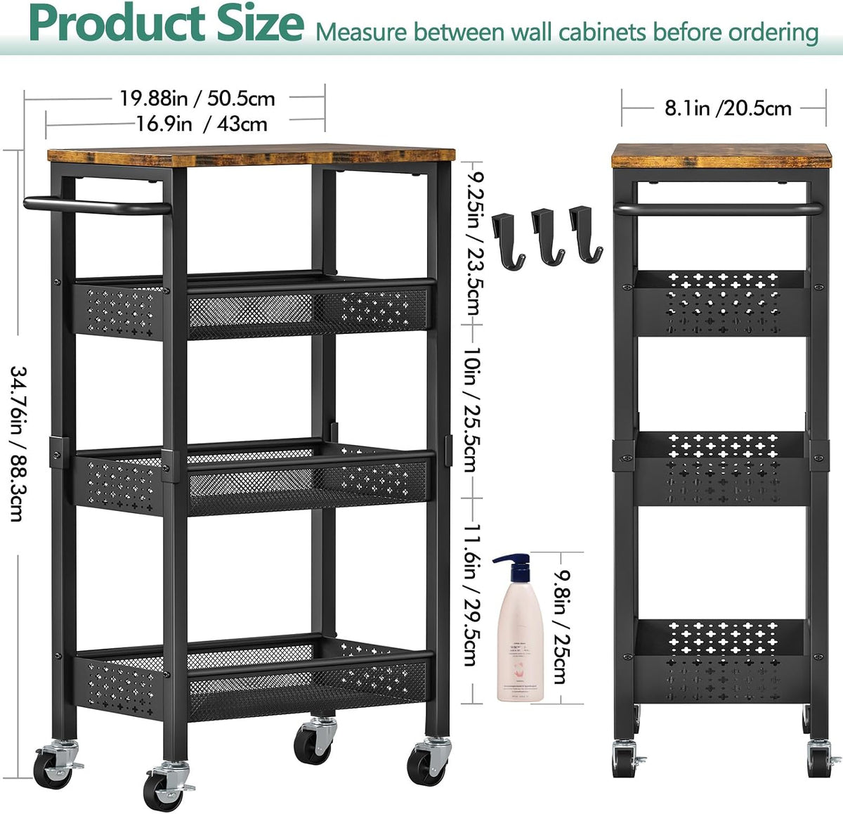 4-Tier Laundry Utility Rolling Cart with Wheels, Metal – another angle