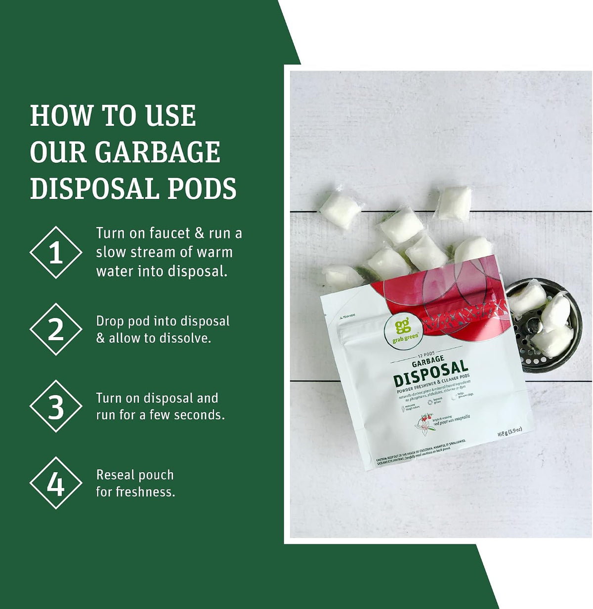 Garbage Disposal Cleaner, 48 Pods, Red Pear & Magnolia – set view