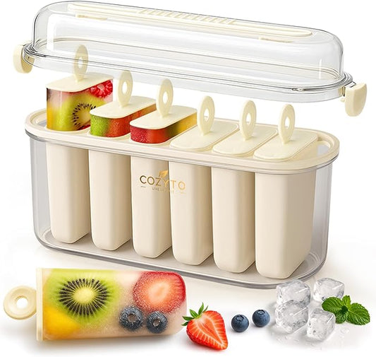 Frozora AquaSix – Premium 6-Mold Popsicle Maker Set (120ml Each) with Anti-Spill Lid, Easy Release Tray & Drip-Free Handles | BPA-Free Ice Pop Molds for Kids & Adults | COZYTO