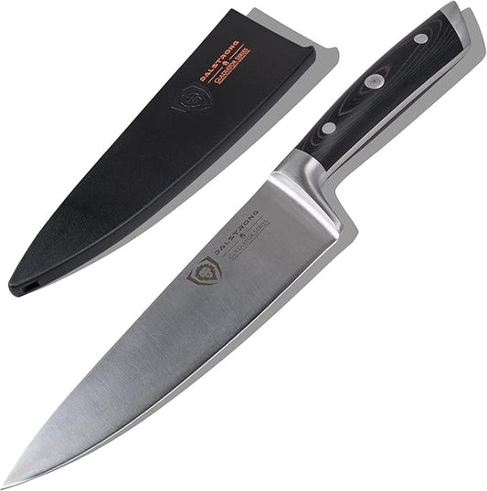 DALSTRONG Chef Knife - 8 inch Blade - Gladiator Series ELITE - Forged HC German Steel Chef's Knife - Razor Sharp Kitchen Knife - Professional Full Tang Knife - Black G10 Handle - Sheath -NSF Certified