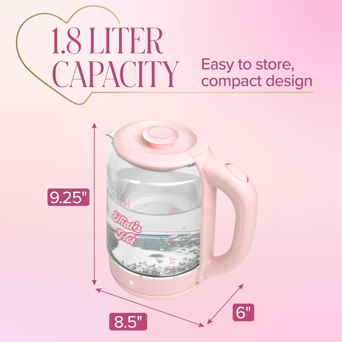 Electric Kettle, Fast Boil with Auto Shut-Off, LED Indicator, 360° Base, Cord – another angle