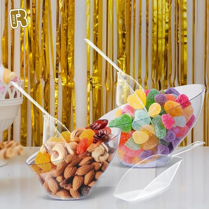 Serving Bowls 16-Pack Clear Plastic Candy Set with Scoops, 6.5 Inch