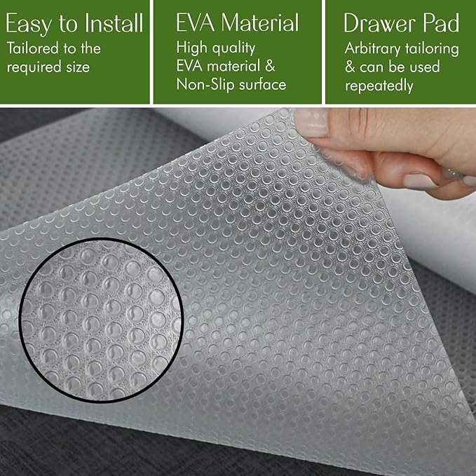 EVALAND 15.75" x 33 FT Non-Slip Shelf Liner, Non-Adhesive, BPA-Free, Waterproof Pantry Liner for Shelves, Easy to Cut, Oil-Proof Shelf Liners for Kitchen, Cabinets, Drawers, Refrigerator, Clear