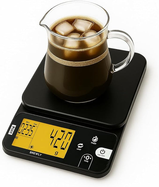 Polit Brewly Digital Coffee Scale with Timer｜6.6lb/3000g Espresso Scale 0.1g/0.005oz Triple-Range Precision｜USB-C or Battery｜Dual Timer Modes｜Small Travel Kitchen Scale for Pour-Over, Brewing & Baking