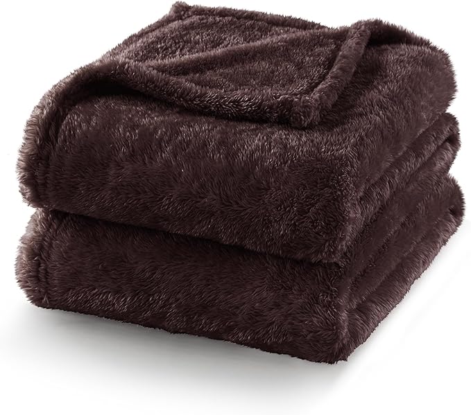 Throw Blanket in Coffee, Soft Microfiber Fleece, 90 x 90 Inch Queen