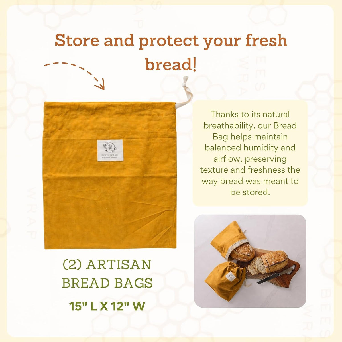 Beeswax Bread Bags, 2 Pack - Honeycomb – alternate view