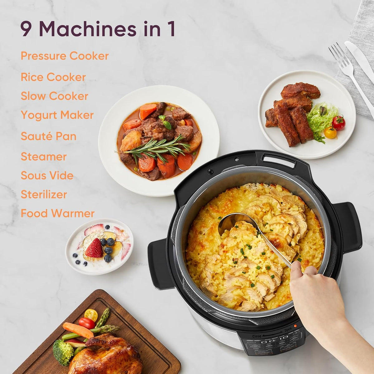 Pressure Cooker 6QT, 9-in-1, Ceramic Coating Pot, 12 Safety Features – close-up