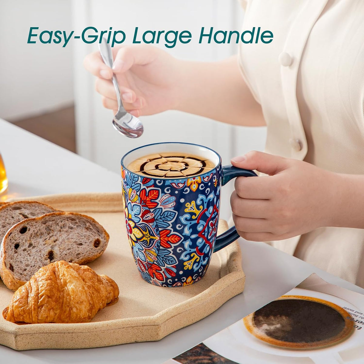 SIMI 16 oz Large Coffee Mugs Set of 6, Ceramic Cups with Handle – size reference