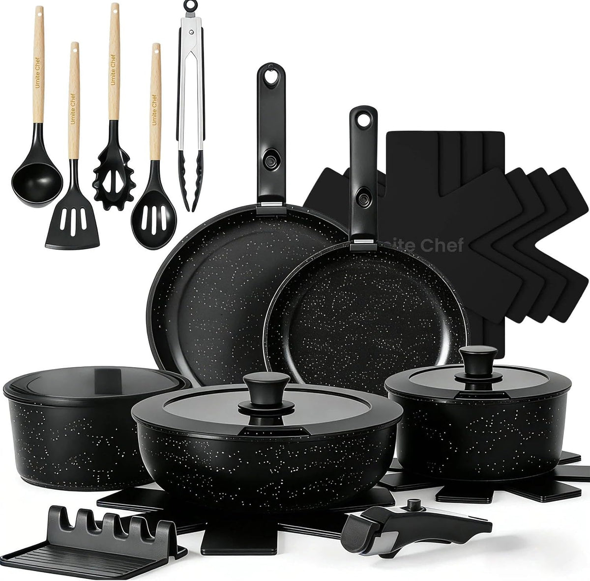 21Pcs Pots and Pans Set Non Stick, Nonstick Ceramic Cookware Sets Detachable