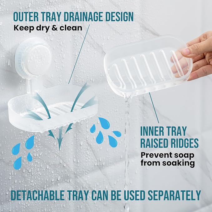 Soap Dish with Suction Cup, Drill-Free Clear ABS Soap Saver Rack