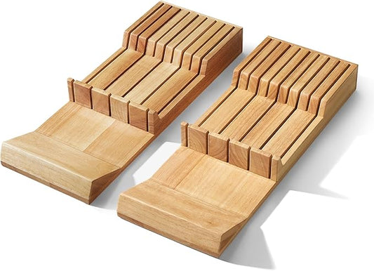 Cook N Home In-Drawer Knife Block Organizer 18-slot, (2pc 9-Slot) Kitchen Knife Cutlery Holder Drawer Storage, Holds up to 18 Knives (Not Included)