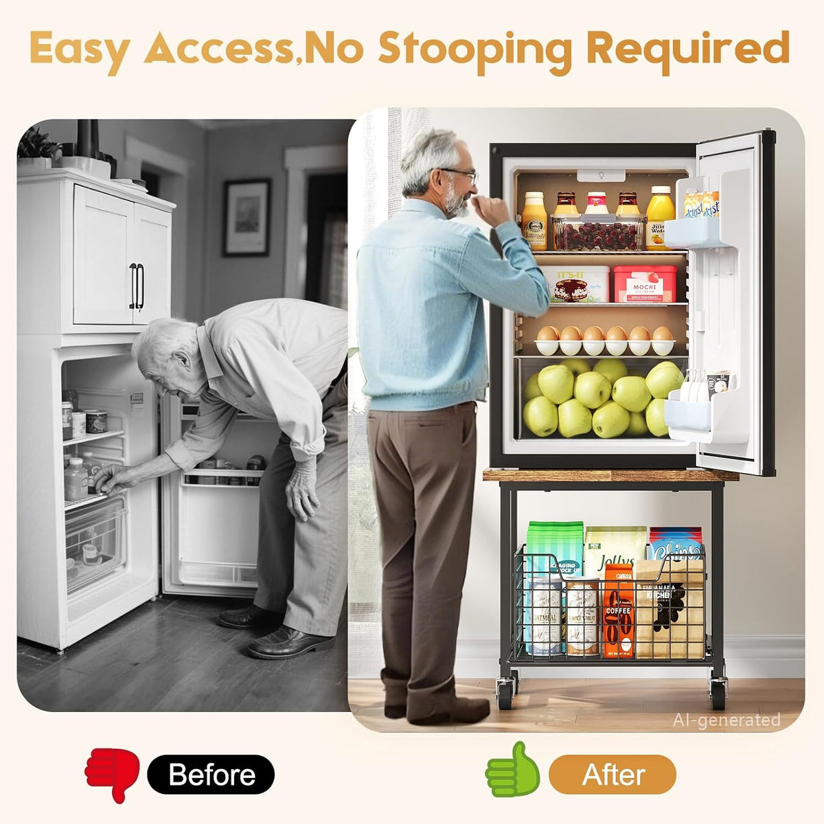 Mini Fridge Stand with Storage, Small Refrigerator Stand with Wheels, Rolling – close-up