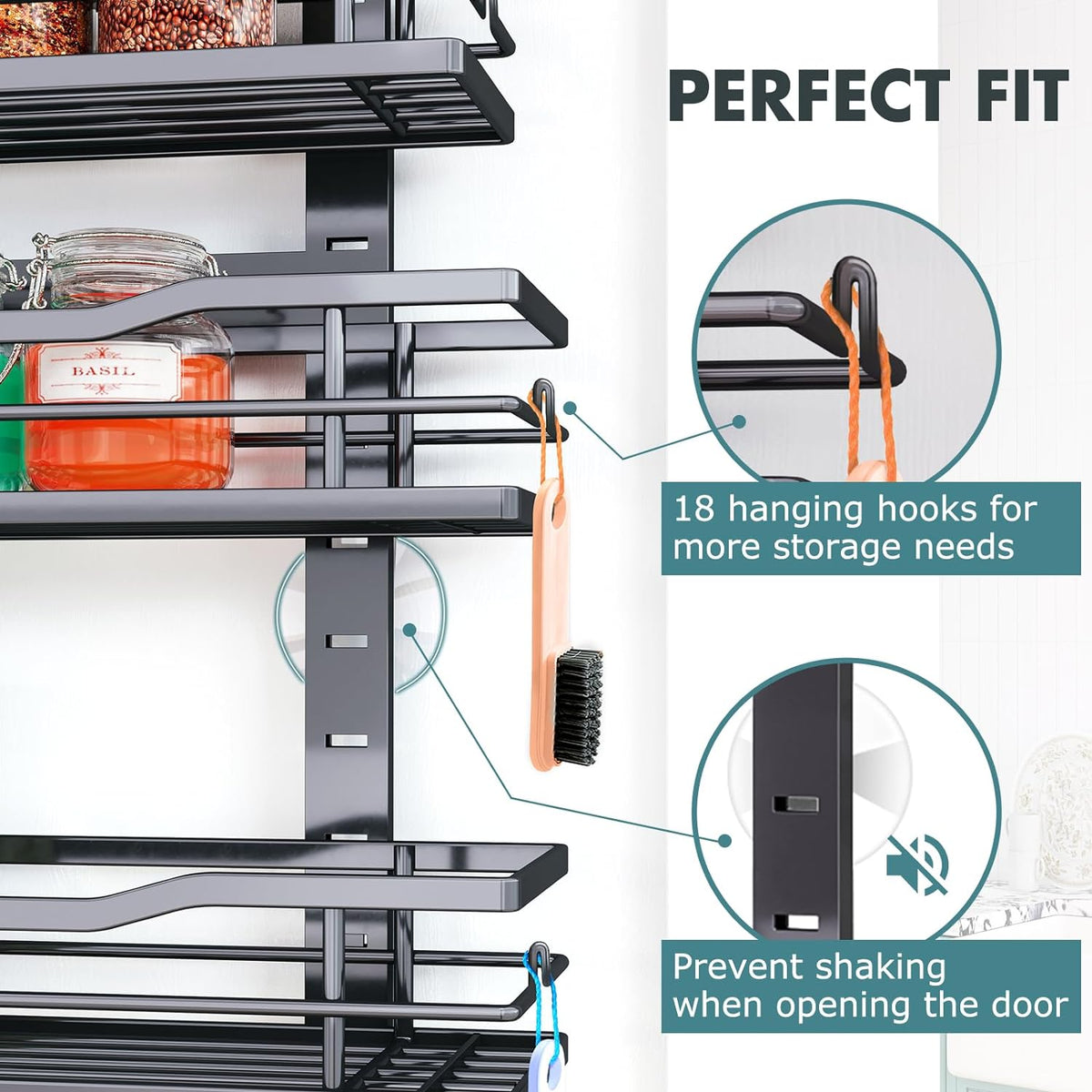 Over The Door Pantry Organizer，9-Tier Over The Door Organizer with Adjustable – size reference