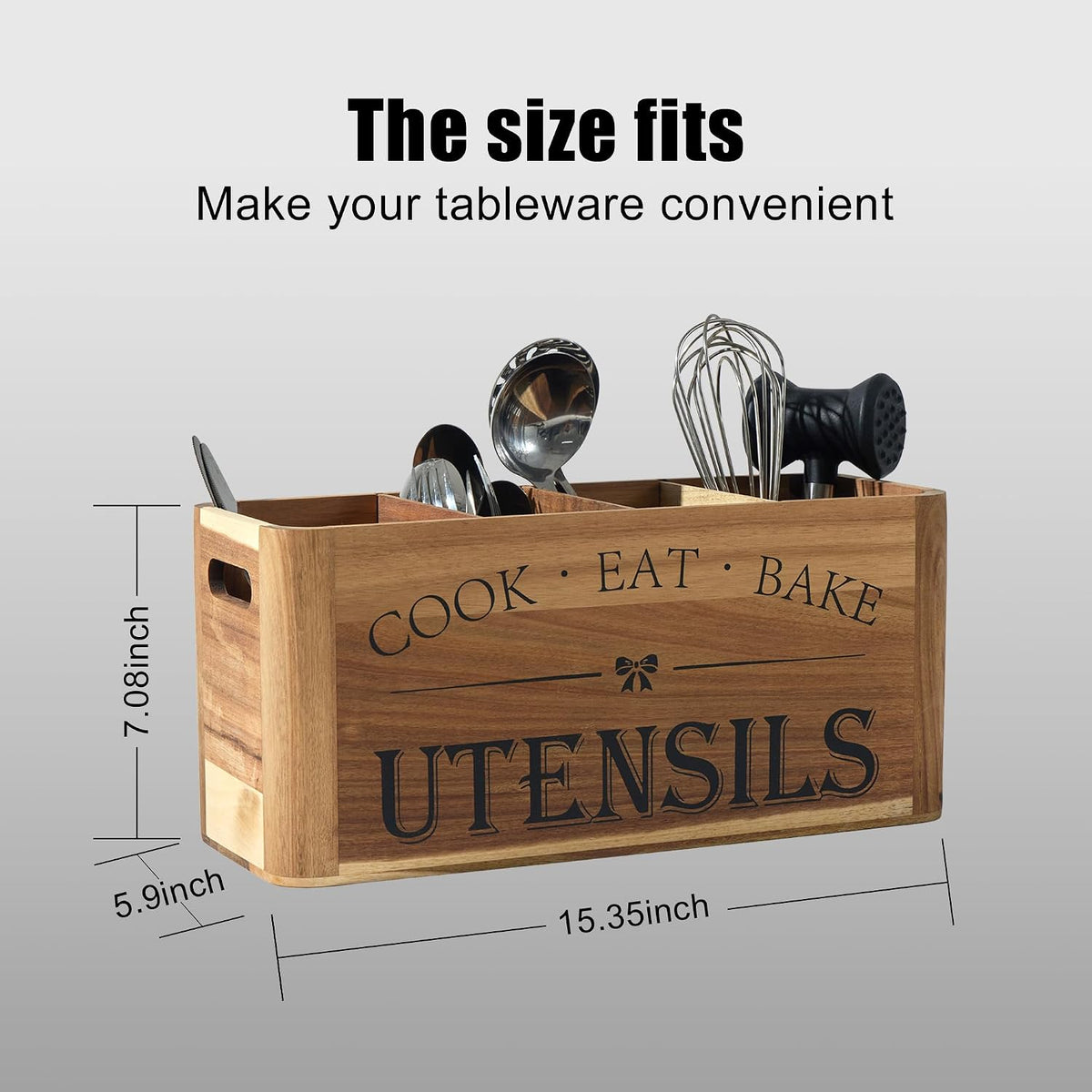 Utensil Holder for Kitchen Countertop - Extra Large 4 Compartment Wooden – alternate view