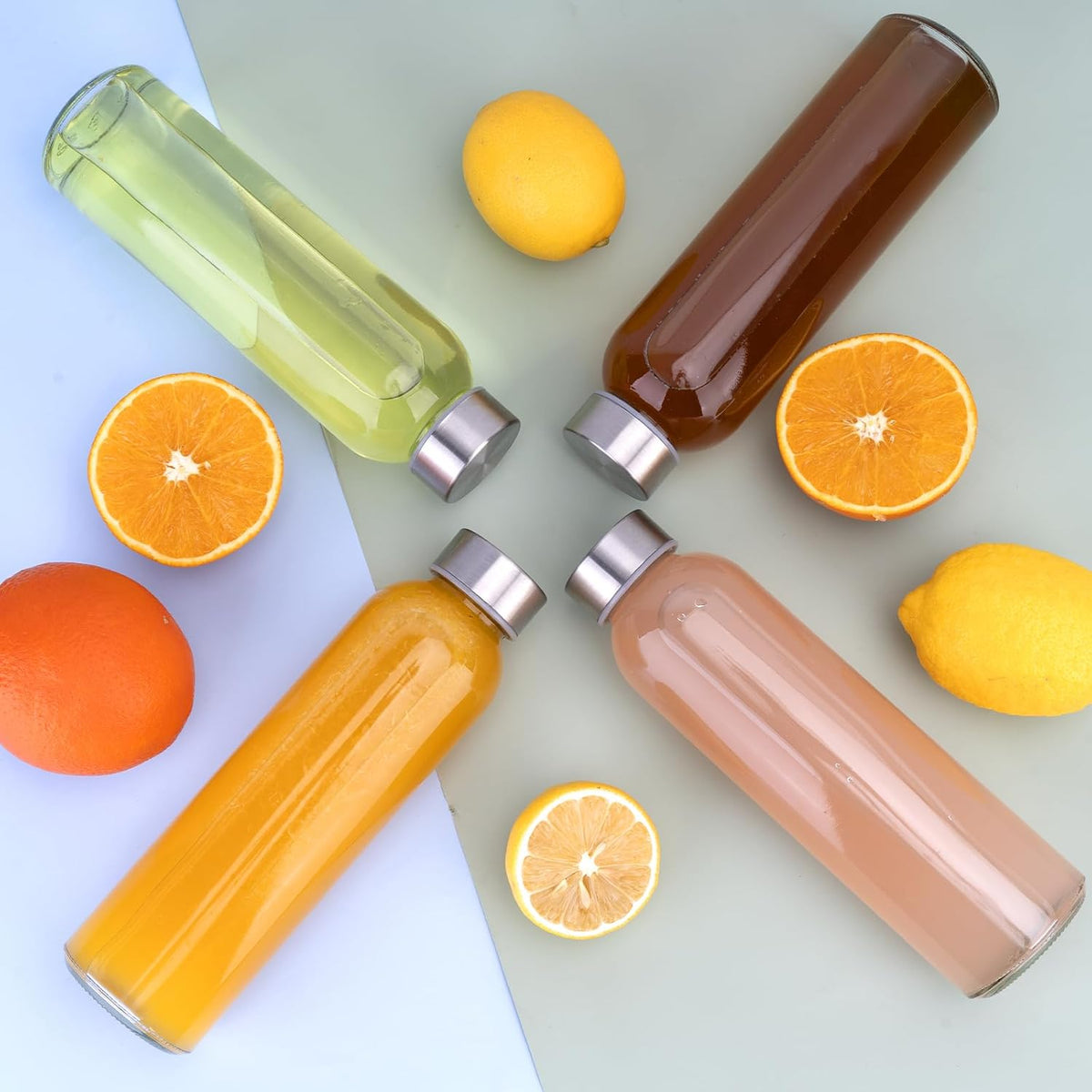 [12 Pack] 18 oz Glass Water Bottles with Lids, Juice Bottles, Clear glass juice – another angle