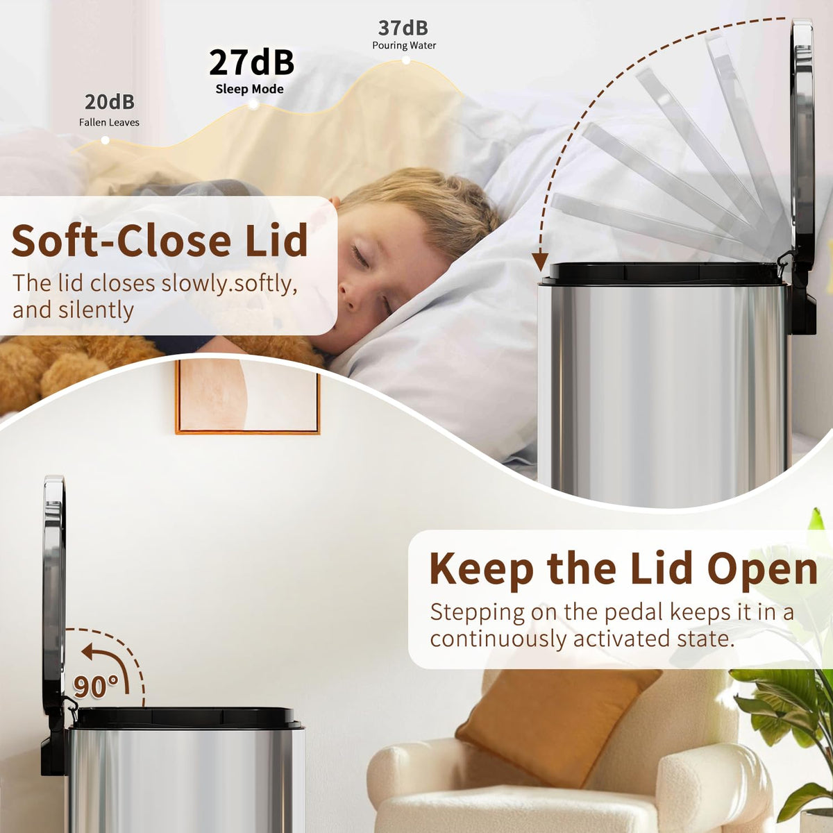 | 13G Trash Can with Lid | Steel | Removable Inner Bucket – alternate view