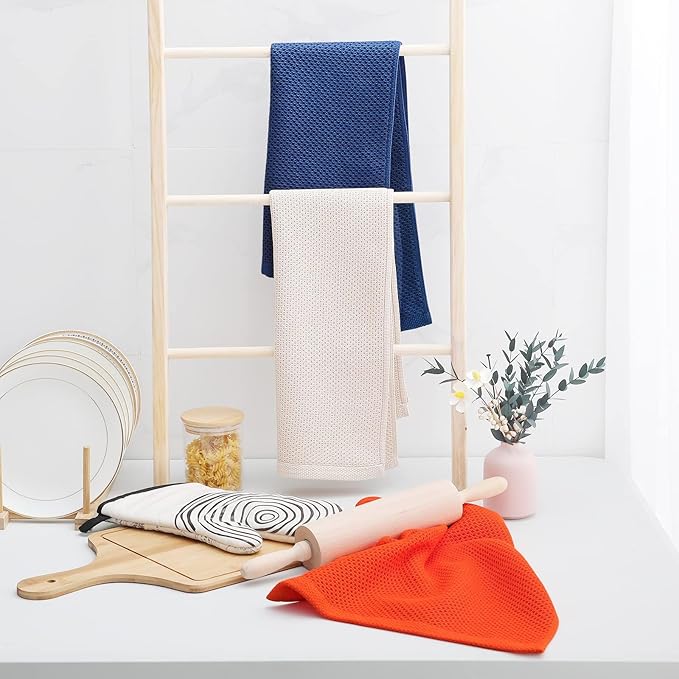 100% Cotton Waffle Weave Kitchen Dish Towels – Navy Blue