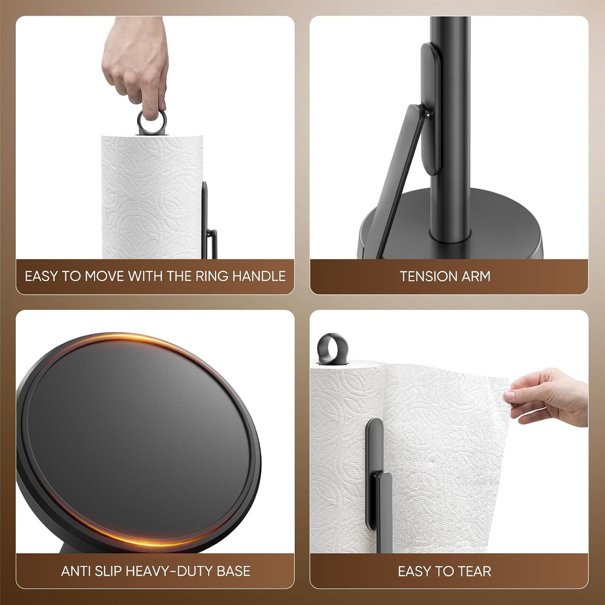 Heavy-Duty Paper Towel Holder with Tension Arm, Countertop(1, Black) – size reference