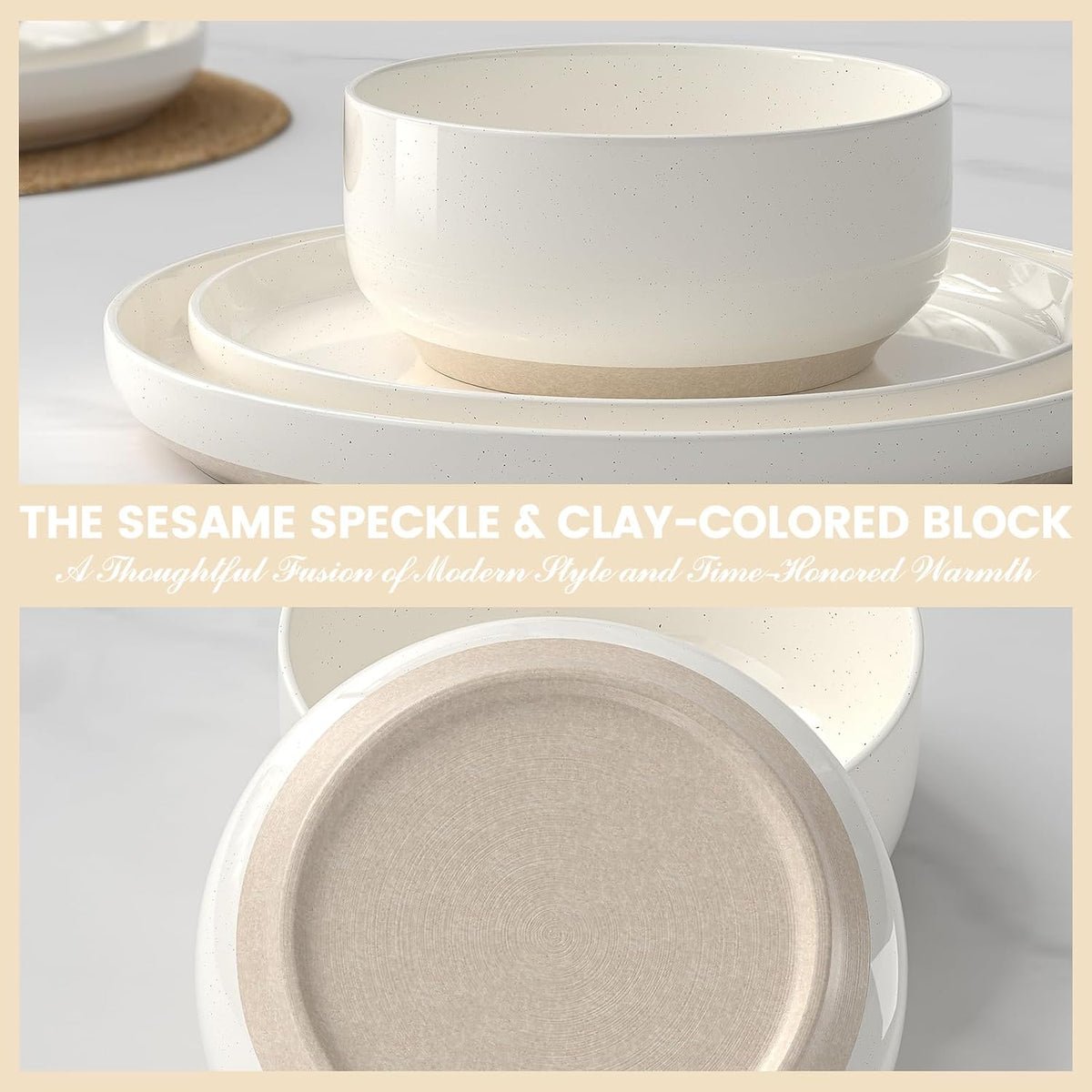 24-Piece Stoneware Dinnerware Set for 8, Plates and Bowls Set – size reference