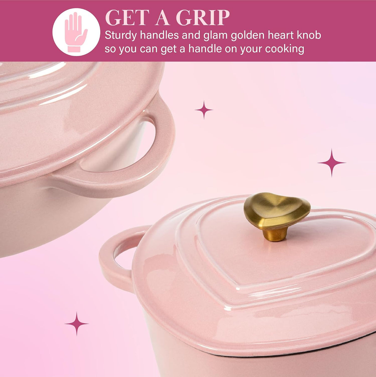 Enameled Cast Iron Dutch Oven Pot with Lid, Heart-Shaped Dutch Oven, Durable – features