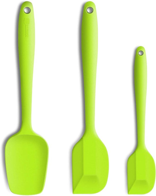 Silicone Spatula 3-piece Set, Ergonomic Handle High Heat-Resistant Spatulas, Non-stick Rubber Spatulas with Stainless Steel Core, Green