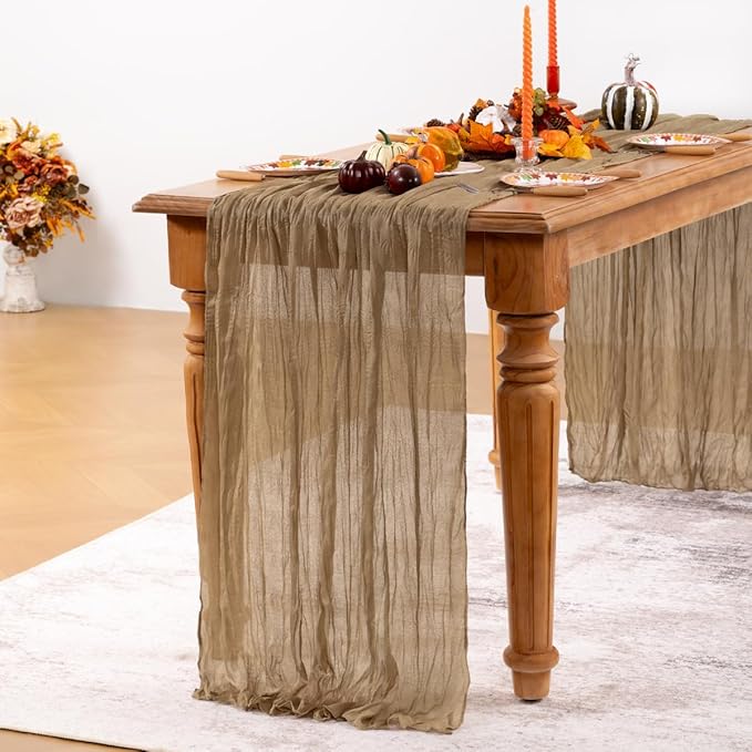 Table Runners 4 Pack, Nude Cotton Gauze, 35 x 120 in Wrinkled Texture