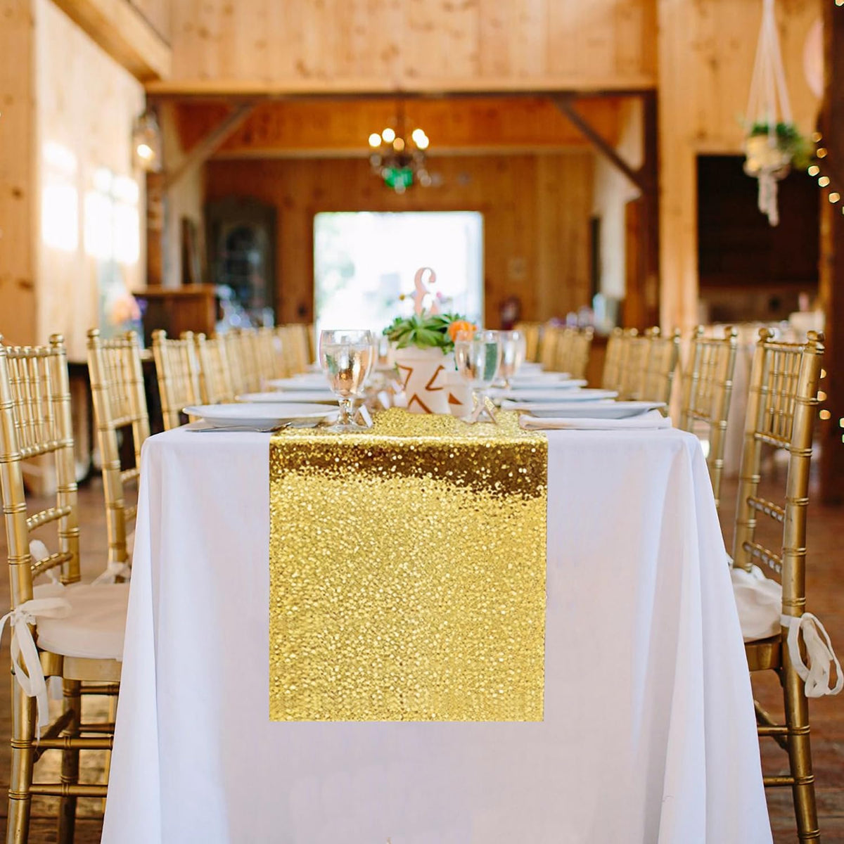10 Packs 12 x 72 inches Gold Sequin Table Runner – another angle