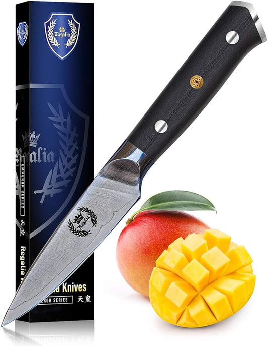 Regalia Paring (Petty) Knife 3.5 inch: Japanese AUS10 Super Steel 67 Layer High Carbon Stainless Damascus Steel Peeling Utility knives