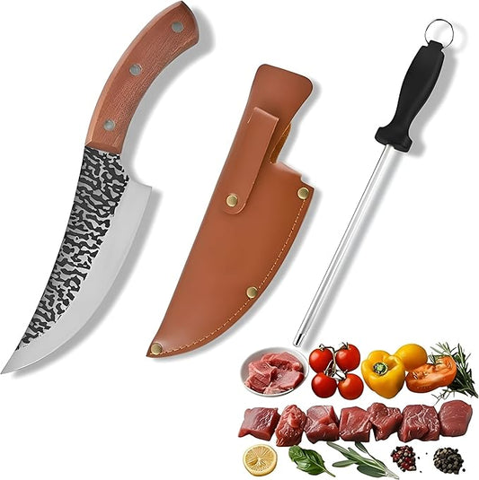 7-Inch Chef Knife Set – Razor-Sharp Stainless Steel Blade, Ergonomic Non-Slip Handle – Includes 7-Inch Knife Sharpener & Protective Cover – Professional Kitchen Cutting Tool