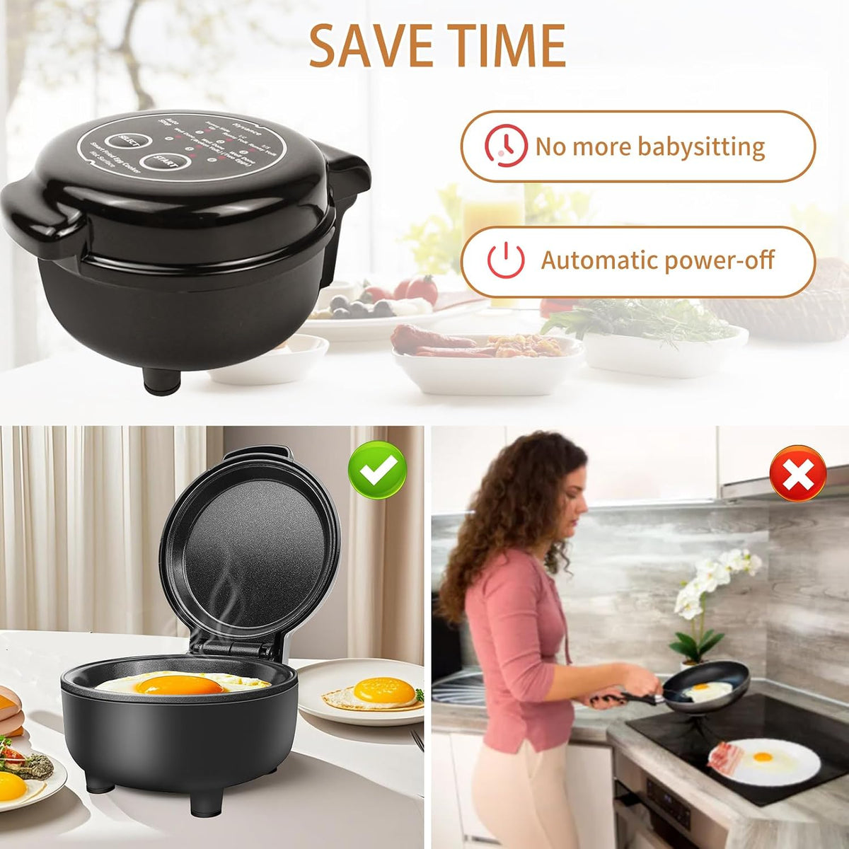 Smart Fried Egg Cooker, Automatic Fried Egg Maker for 6 Features like Sunny – features