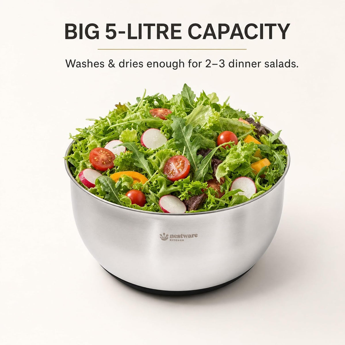 Large Stainless Steel Salad Spinner, 5.3 Qt, Black – close-up