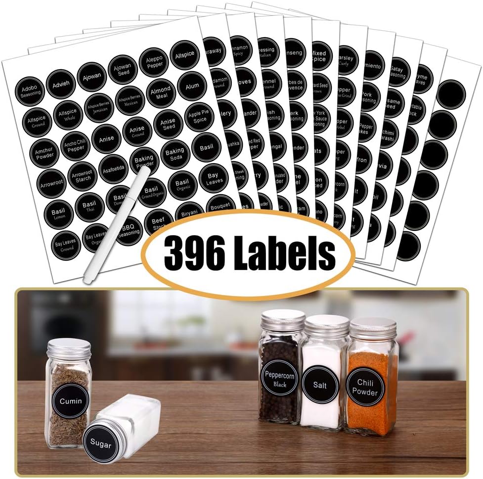 Spice Rack Organizer with 36 Spice Jars 4 oz, 396 Spice Labels – close-up