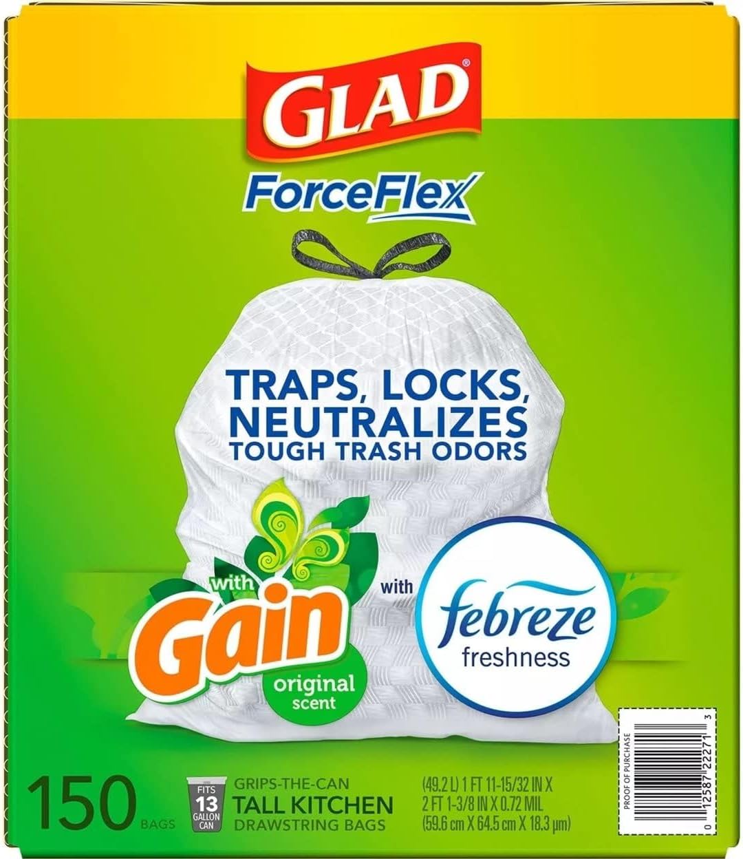 ForceFlex Tall Kitchen Drawstring White Trash Bags, Gain Original Scent – close-up