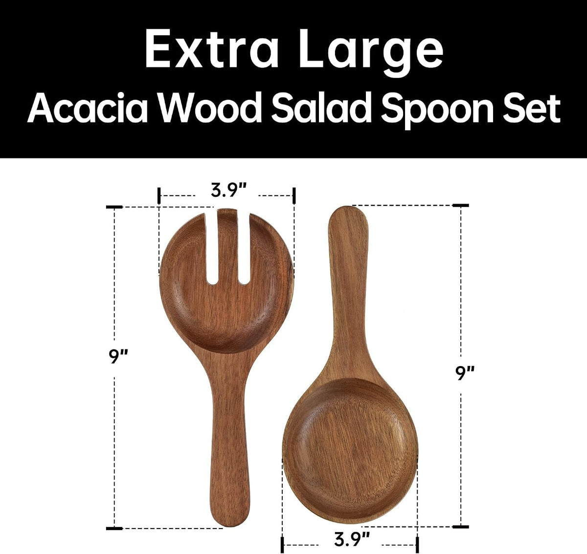 Extra Large Glass Salad Bowl Set - Party Salad Bowls with Acacia Wood Base – close-up