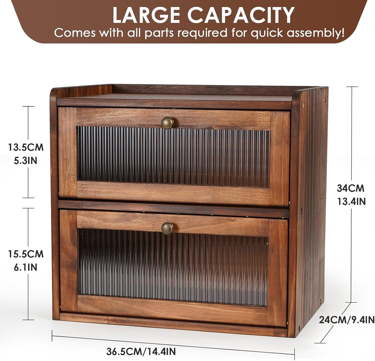Bread Box for Kitchen Countertop Wooden Bread Storage Container Bin 2 Layer – features