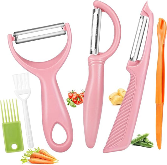 Senbowe Upgrade Potato Peeler for Kitchen, 6PCS Stainless Steel Vegetable Peeler, I and Y Veggie Food Peeler for Apple Fruit Carrot Zucchini Cucumber,Good Grip Makes Peeling Very Easy (Pink)