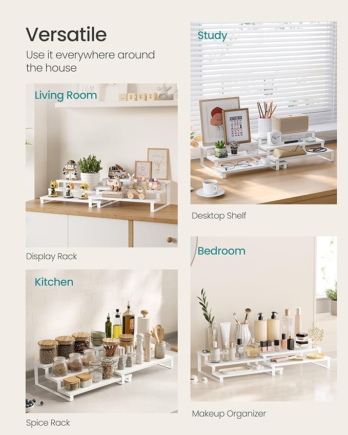 Spice Rack, 2-Pack Tiered Shelf in Snow and Cloud White